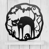 Halloween Black Cat Wreath Steel Decor