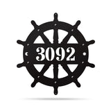 Nautical Ship Wheel House Number Steel Decor