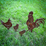 Rooster, Hen and Chicks Garden Art