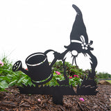 Working Gnome Watering Flowers Set of 3 Steel Decor